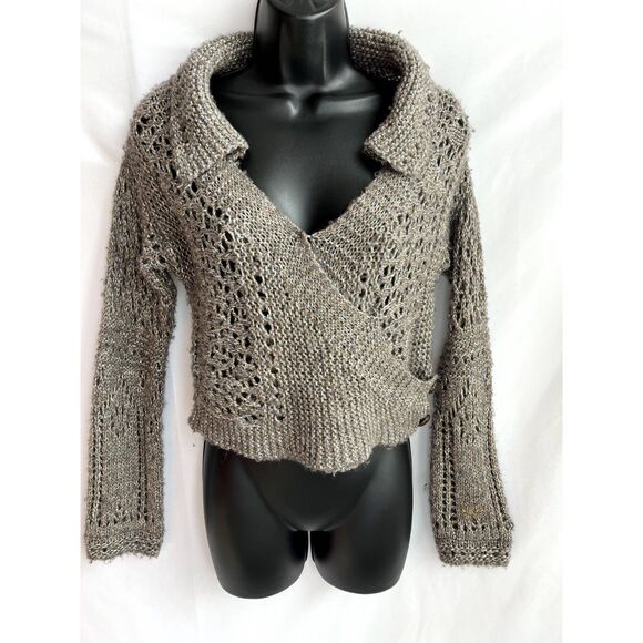 Anthropologie Hand Knit by Dollie Wool Blend Y2K Brown Sweater Knit Collar sz M - Picture 1 of 12